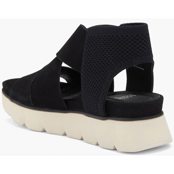 EILEEN FISHER NIB CHANT BLACK LEATHER PLATFORM WEDGE SANDAL. SIZE 9M - Picture 2 of 14